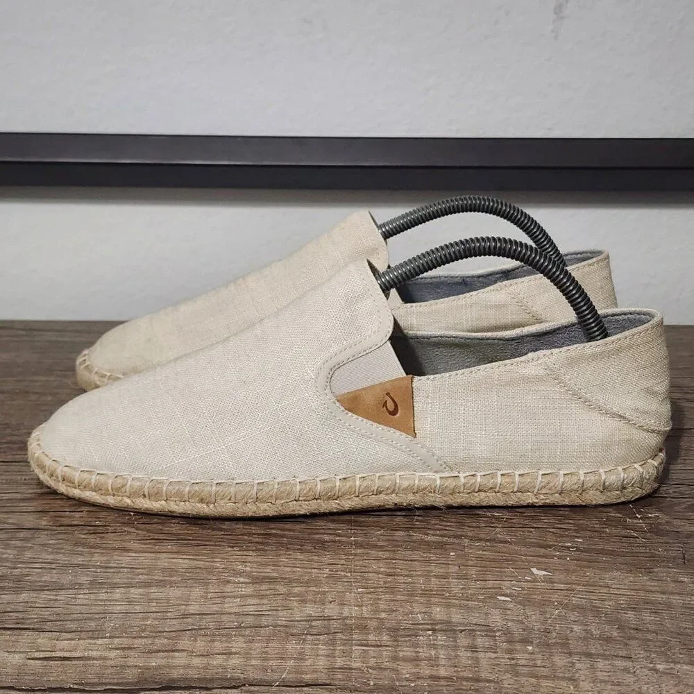 Olukai Kaula Pa'a Kapa Women's Slip-On Shoes Size 10 Beige
